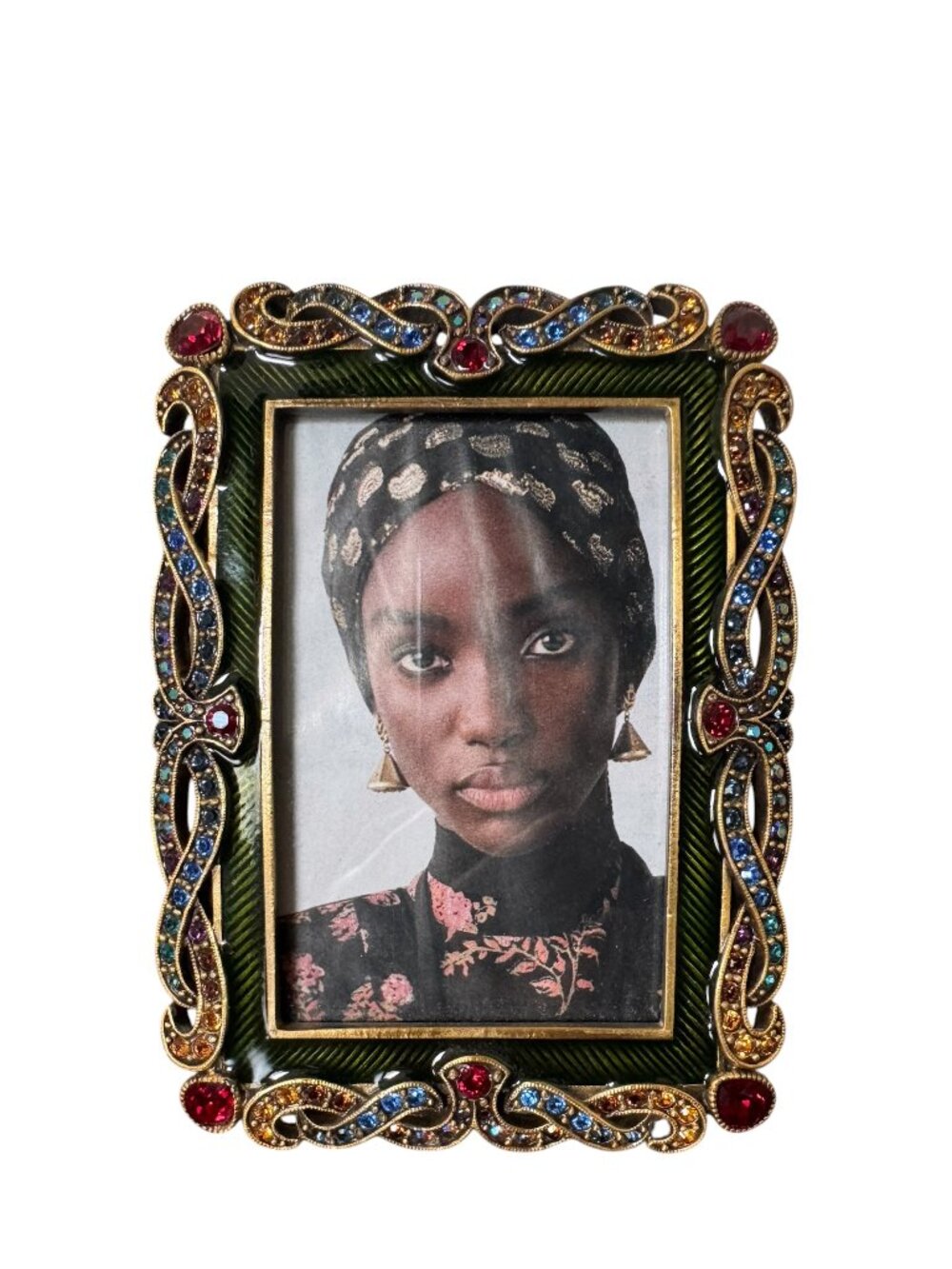 Jay Strongwater Jewel Braid Frame, Pewter Gold Plated Enamel Swarovski Crystal